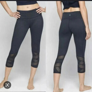 ! Athleta Navy Jacquard Mantra Capri Yoga Fitness Pant Small